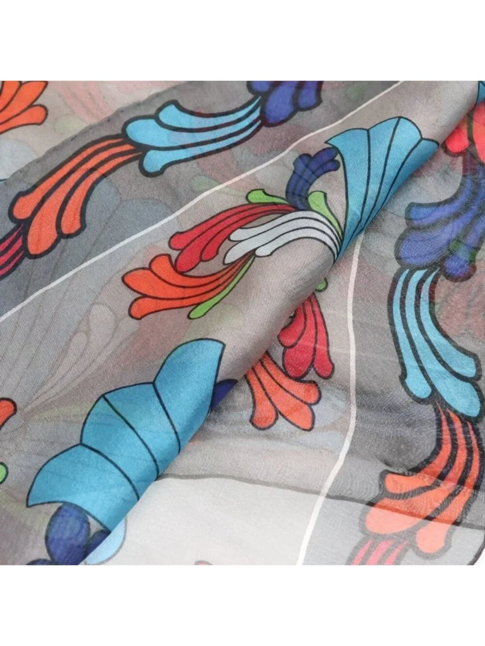 Chrome Hearts Flrl Print Scarf Multi Floral Cross Silk Gray Multicolor